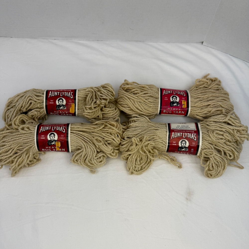 Aunt Lydia's Heavy Rug Yarn Cream Parchment 70yd Rayon Cotton Lot of 4 Skeins